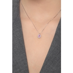 Collar en oro blanco de 18k con colgante con zafiro rosa  2