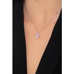 Colgante halo en oro blanco de 18 quilates con zafiro rosa ovalado y diamantes 2