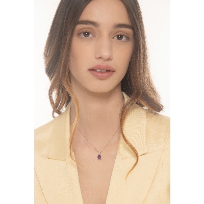 Collar con amatista en gota y diamante oro 750