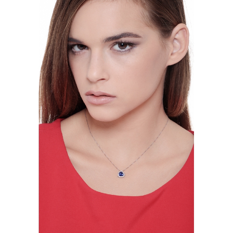 Collar de Oro Blanco de 18k de Zafiro Azul y diamantes