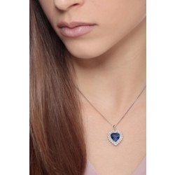 Collar elegante con zafiro azul en corte corazón y diamantes or 750 2