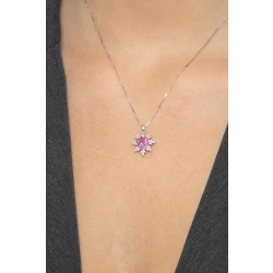 Collar oro blanco 18k forma de flor con zafiro rosa  2