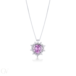 Collar oro 18k con flor de zafiro rosa y pétalos diamantes