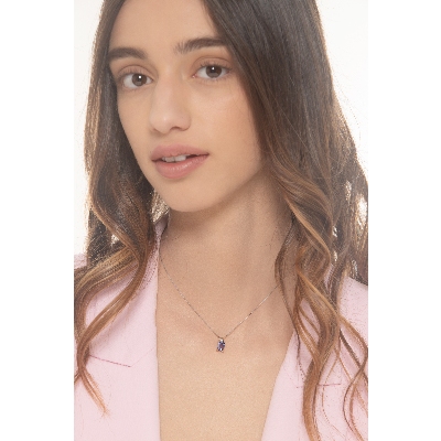 Collar en oro blanco 750 con tanzanita rectangular y diamante