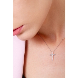Collar con cruz abombada en oro blanco de 18k con diamantes 2