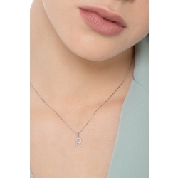 Collar en oro blanco de 18k con letra R engastada con diamantes 2