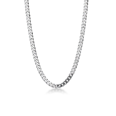 Collar cadena eslabones tipo gourmette en oro blanco 18k, cm 50