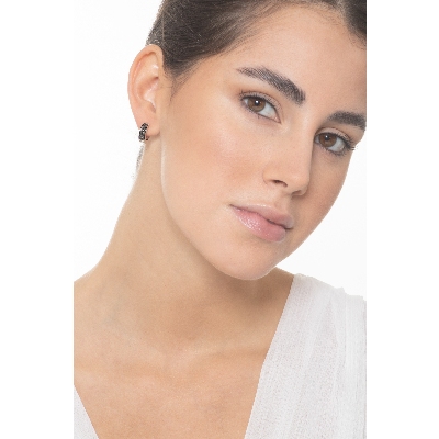 Pendientes aro oro blanco 18k diamantes negros