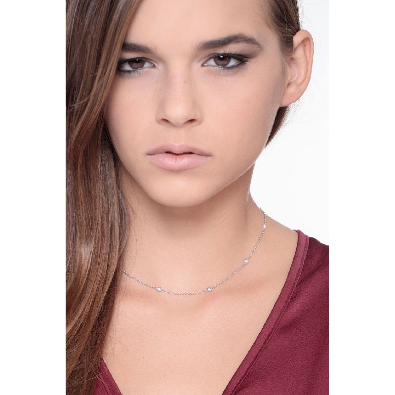 Collar en oro blanco de 18 quilates, de 40 cm, con diamantes