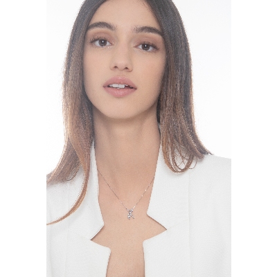 Collar de oro blanco 18k cruzado con diamantes