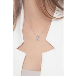 Collar de oro blanco 18k cruzado con diamantes 2