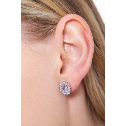 Pendientes en oro blanco 18k con aguamarina ovalada y halo de diamantes  2