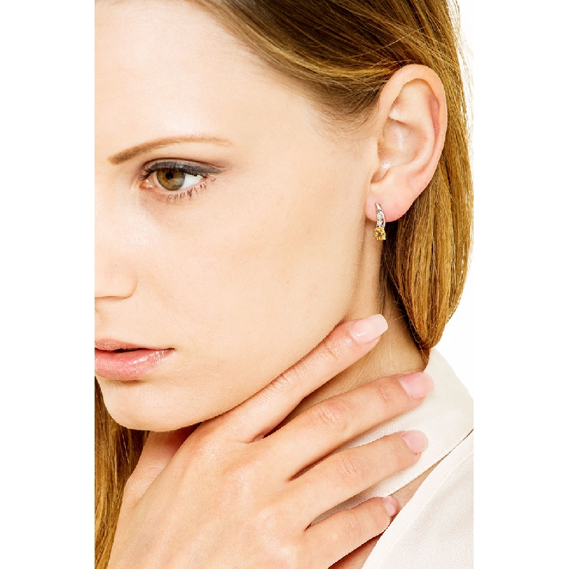 Pendientes en oro blanco 18K con citrino y diamantes Pendientes en oro blanco 18K con citrino y diamantes