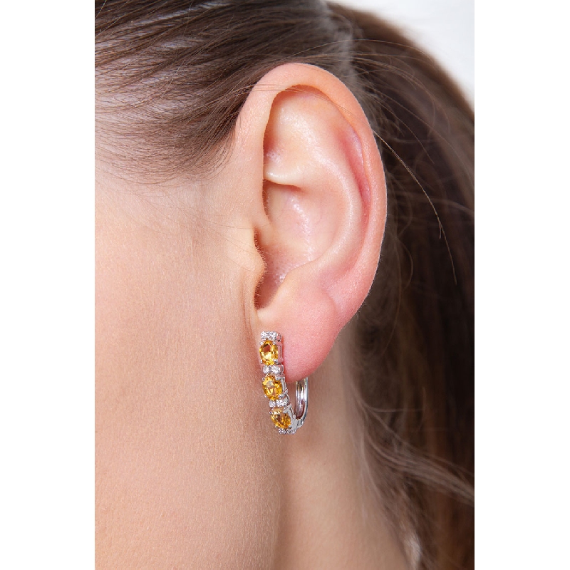 Pendientes de oro blanco de 18k con diamantes y citrinos Pendientes de oro blanco de 18k con diamantes y citrinos
