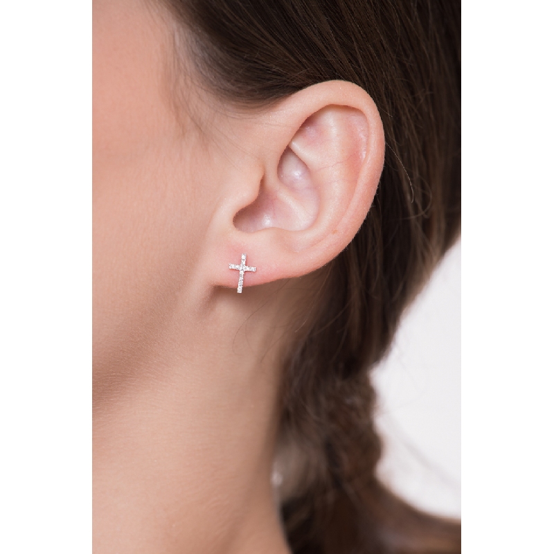 Pendientes oro blanco de 18 quilates cruces con diamantes  Pendientes oro blanco de 18 quilates cruces con diamantes