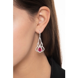 Pendientes en Oro Blanco 18k con Diamantes y Rubi gota 2