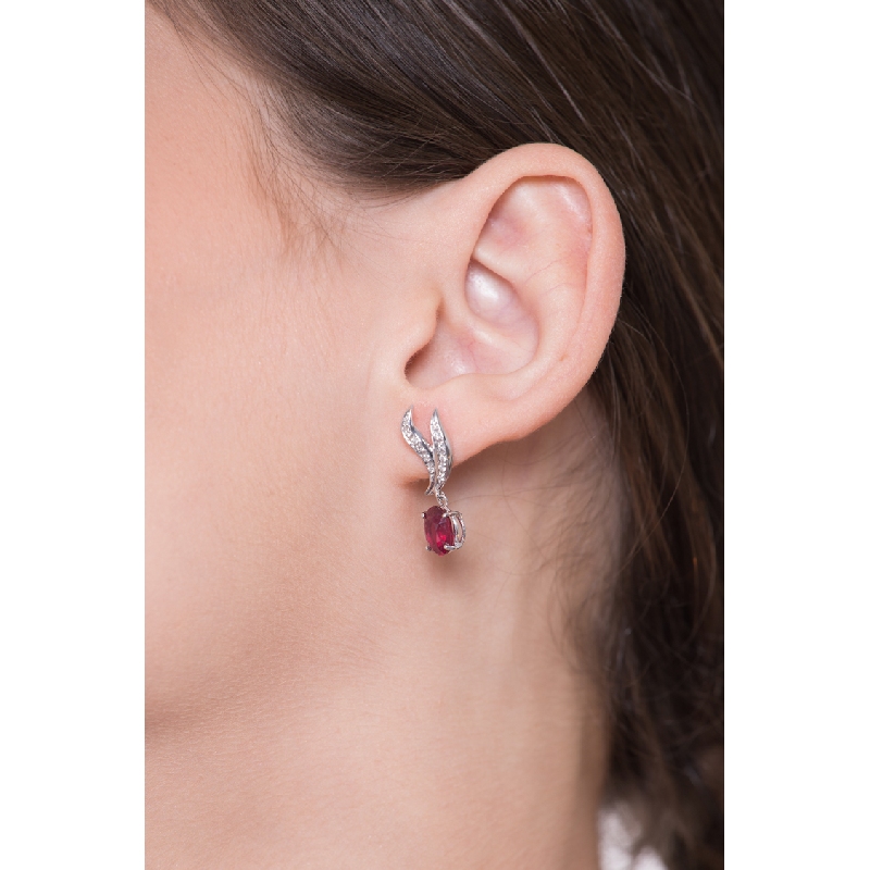 Pendientes mujer en oro blanco 18k con rubies y diamantes