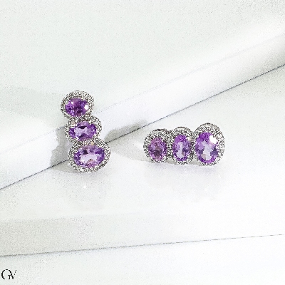 Pendientes amatistas y diamantes oro blanco 18K