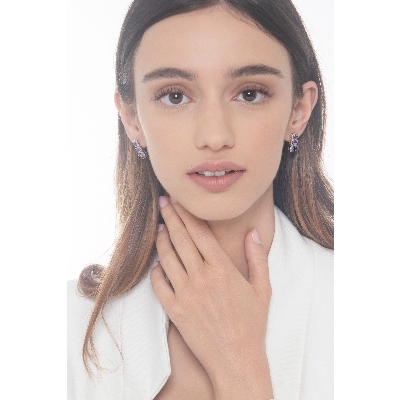 Pendientes amatistas y diamantes oro blanco 18K