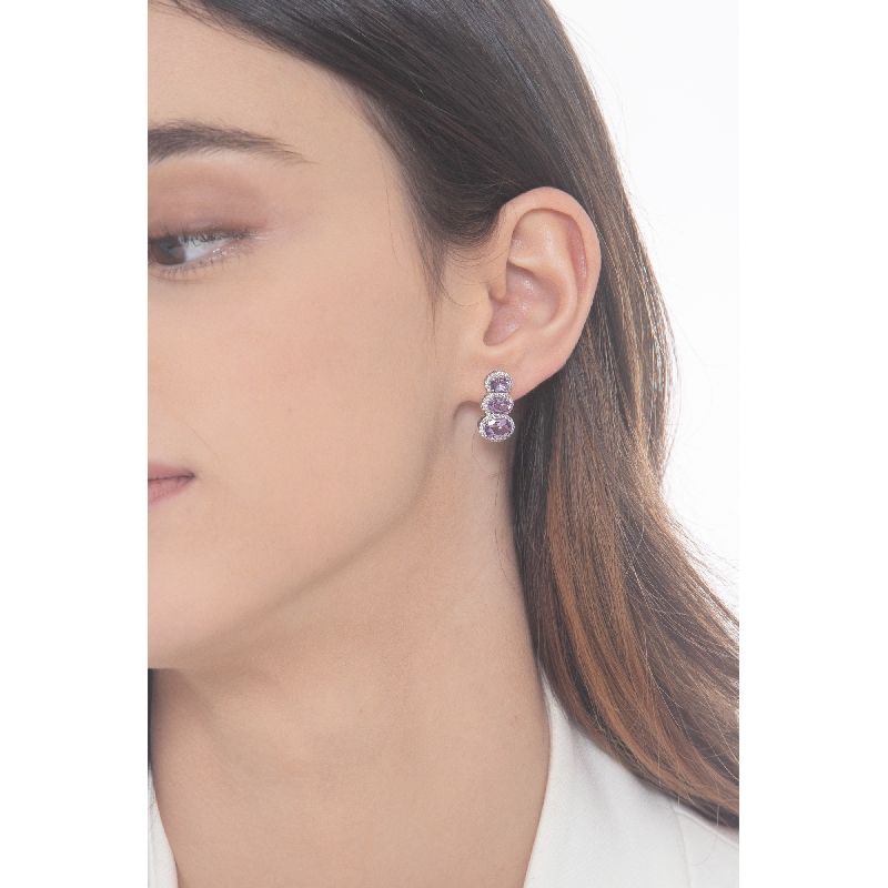 Pendientes amatistas y diamantes oro blanco 18K