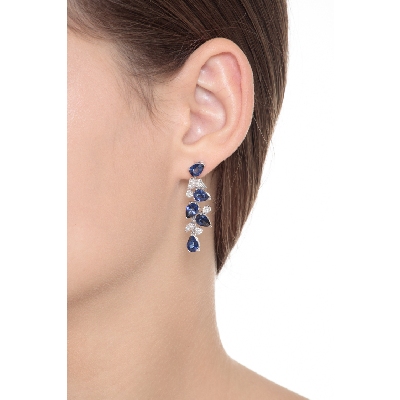 Pendientes colgantes oro 750 diamantes y zafiros azules