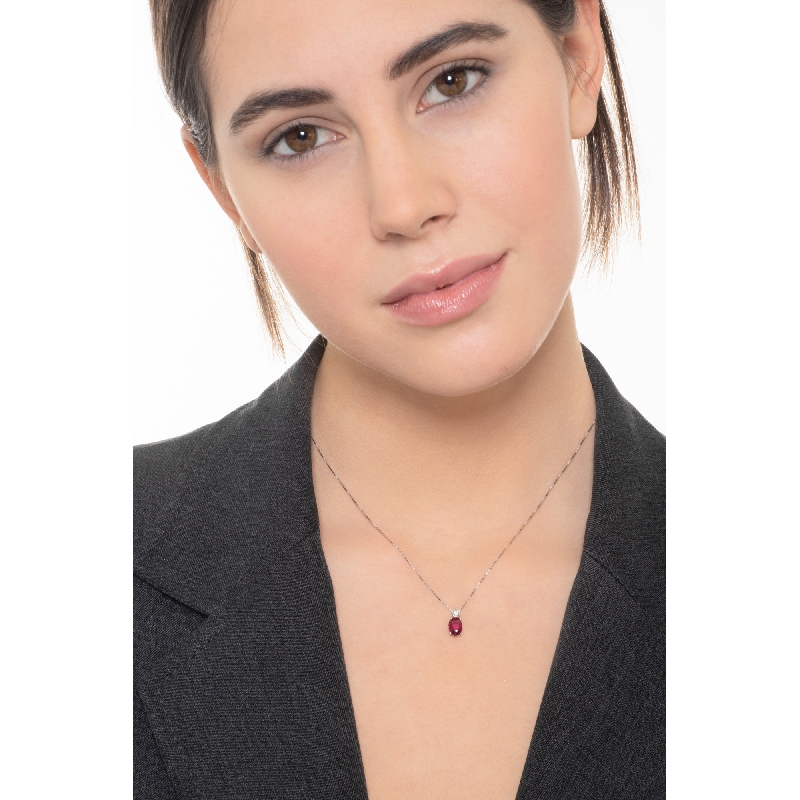 Collar oro blanco 18k rubí y diamante