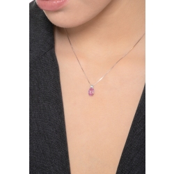 Collar con colgante en oro blanco 18 quilates con diamante y zafiro rosa ovalado 2