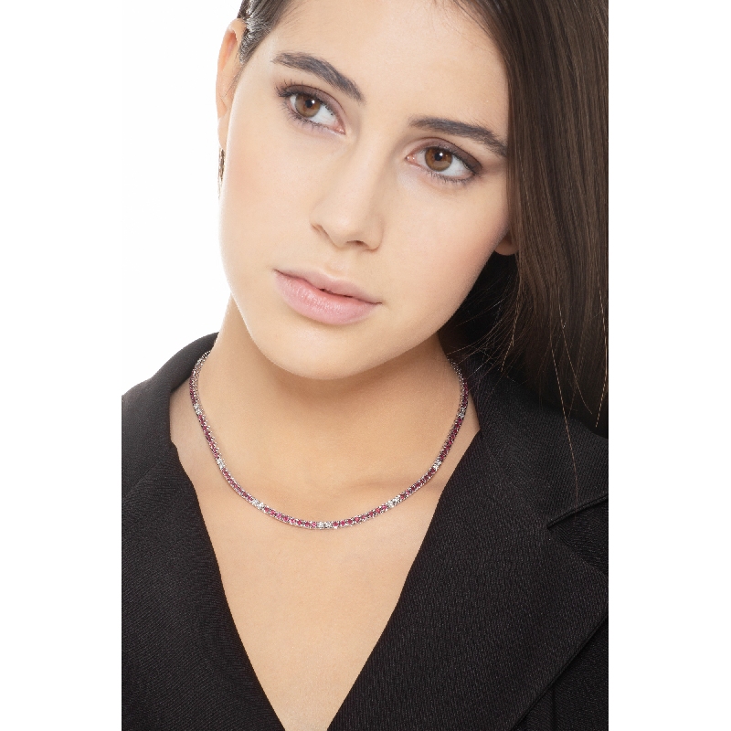 Collar de tenis en oro blanco 18 quilates con rubíes y diamantes 