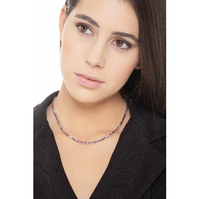 Collar de tenis en oro blanco 18 quilates con rubíes y diamantes 