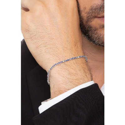 Pulsera Tennis en oro blanco de 18k con zafiros azules y diamantes
