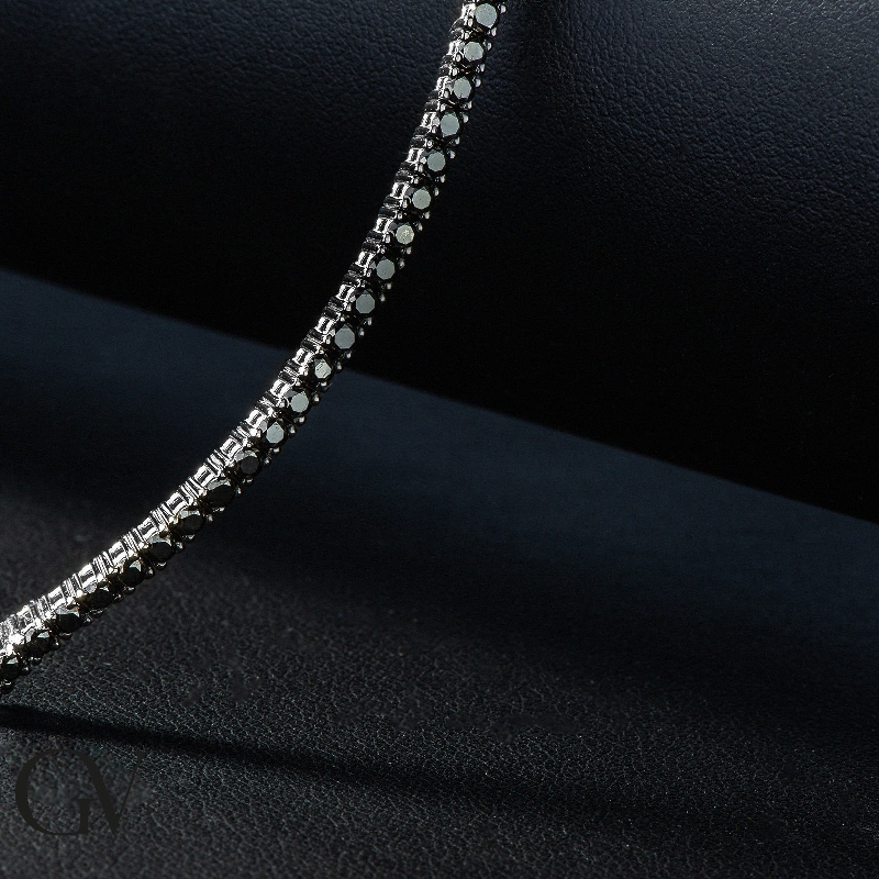 Pulsera Tennis en Oro Blanco 18k y Diamantes Negros