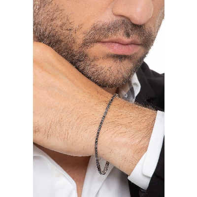 Pulsera Tennis en Oro Blanco 18k y Diamantes Negros