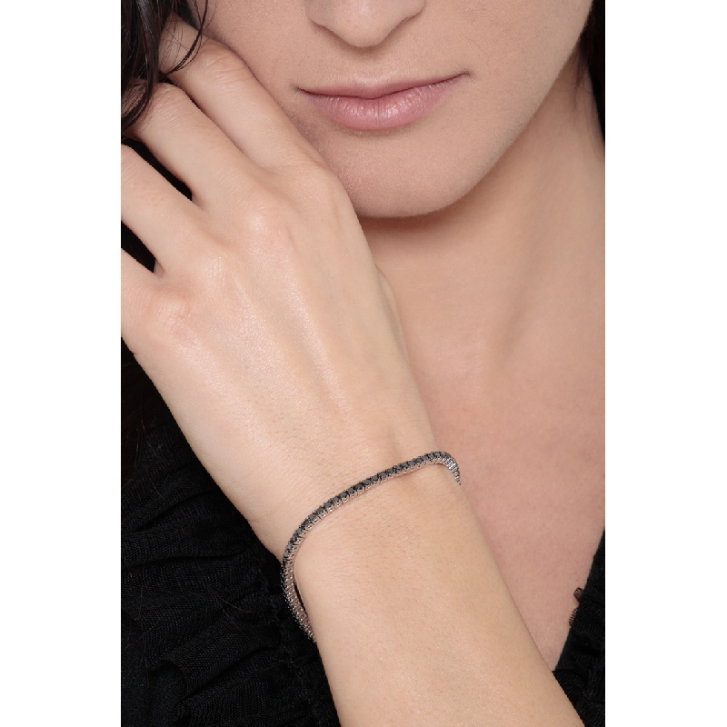 Pulsera Tennis en Oro Blanco 18k y Diamantes Negros