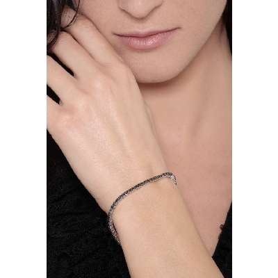 Pulsera Tennis en Oro Blanco 18k y Diamantes Negros