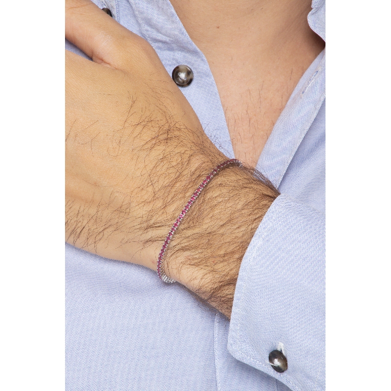 Pulsera Tennis fina en oro blanco de 18k con rubíes
