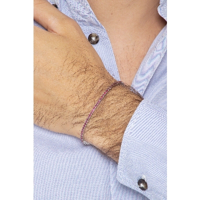 Pulsera Tennis fina en oro blanco de 18k con rubíes