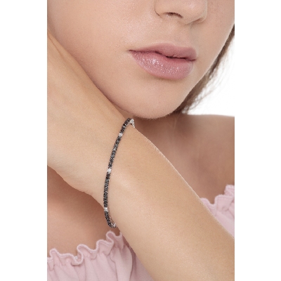 Pulsera tennis hilo oro blanco 18k con diamantes negros y diamantes