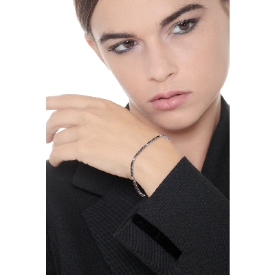 Brazalete unisex tennis fino en oro blanco de 18 quilates con diamantes negros y blancos