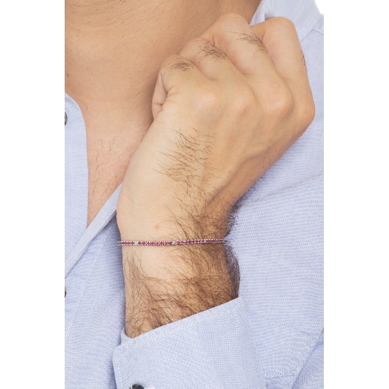 Pulsera Tennis en oro blanco de 18k con rubíes y diamantes