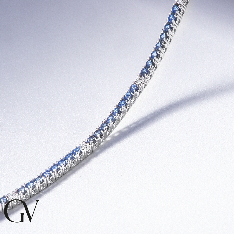 Pulsera Tennis en oro blanco de 18k con diamantes y zafiros azules Pulsera Tennis en oro blanco de 18k con diamantes y zafiros azules