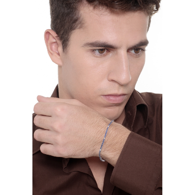 Pulsera Tennis en oro blanco de 18k con diamantes y zafiros azules Pulsera Tennis en oro blanco de 18k con diamantes y zafiros azules
