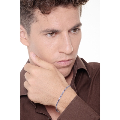 Pulsera Tennis en oro blanco 18 quilates con zafiros azules
