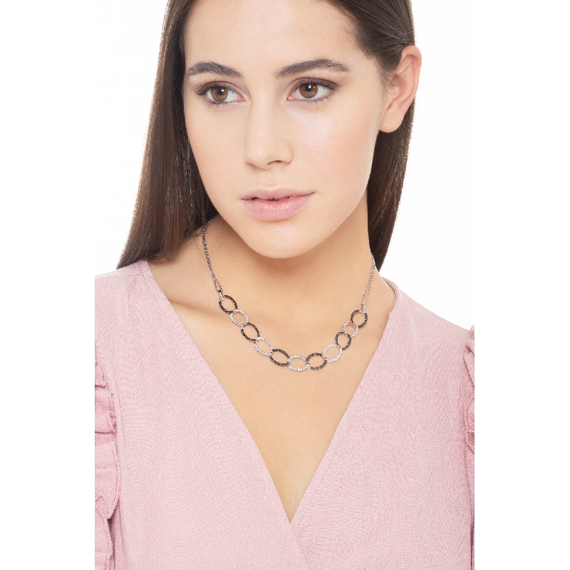 Collar groumette oro blanco 18k con diamantes negros y blancos