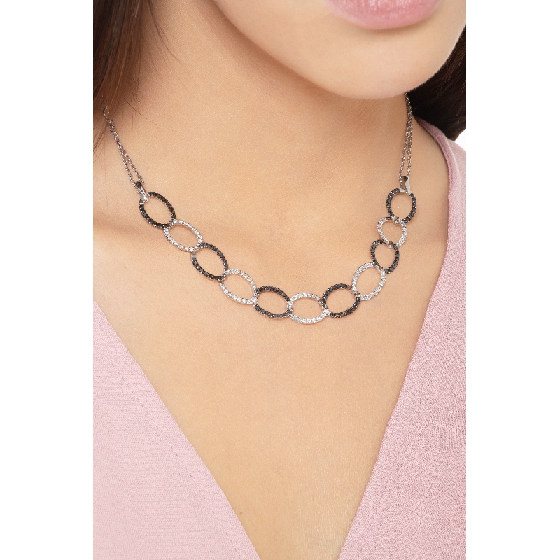 Collar groumette oro blanco 18k con diamantes negros y blancos