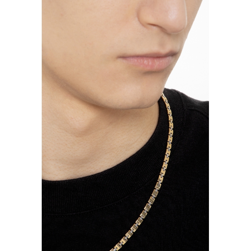 Collar para hombre en oro amarillo y blanco con eslabones cuadrados Collar para hombre en oro amarillo y blanco con eslabones cuadrados