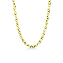 Collar para hombre en oro amarillo y blanco con eslabones cuadrados