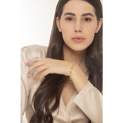 Pulsera en Oro Amarillo 18k con bolitas y barras 19.5 cm