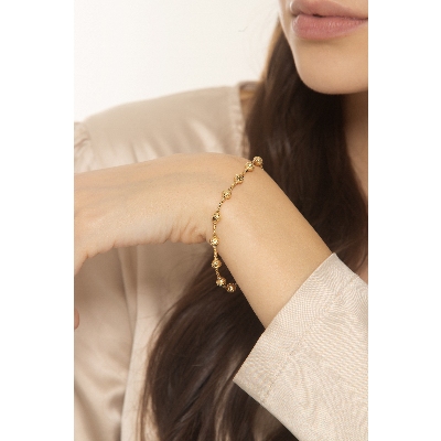Pulsera en Oro Amarillo 18k con bolitas y barras 19.5 cm