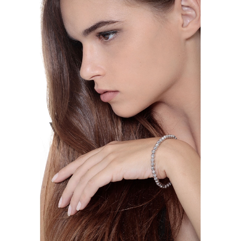 Pulsera fantasía para mujer en oro blanco diamantado de 18k Pulsera fantasía para mujer en oro blanco diamantado de 18k