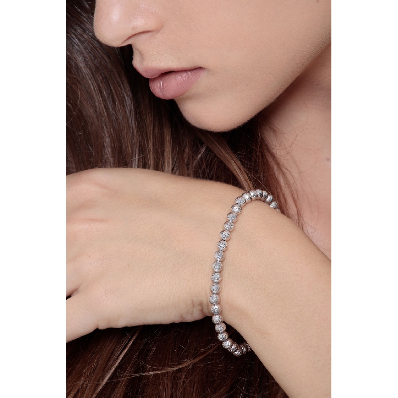 Pulsera fantasía para mujer en oro blanco diamantado de 18k Pulsera fantasía para mujer en oro blanco diamantado de 18k